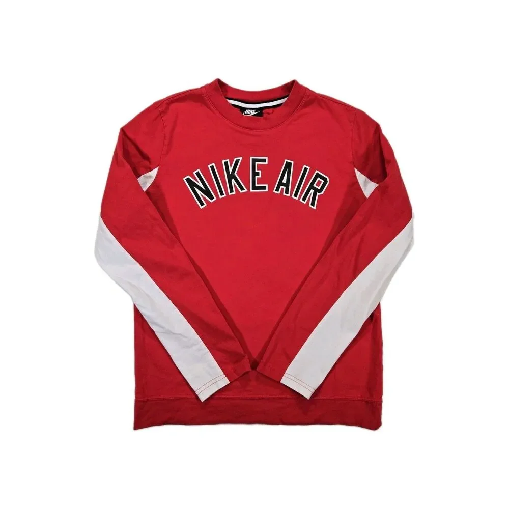 Boys Nike Air Long Sleeve Shirt Red White Graphic Crew Neck Youth XL